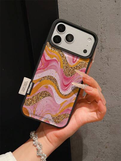 1pc Premium Creative Full-Screen Pink Asymmetrical Wave Pattern Leather Phone Case, Full Coverage Anti-Drop Soft Shell Large Hole Compatible With Apple 17 Pro Max/11/12/13/14/15/16 Pro Max/17 And Other Models, Holiday Gift