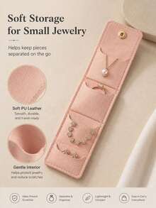 Mini Fiber Leather Jewelry Roll Bag, Multifunctional Closed Earring Necklace Storage Bag, Suitable For Travel, Daily Life, Dormitory, Campus - Multicolor - View 4