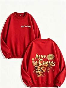 Unisex Y2K "Alice In Chains - Misfit Rock Band" Graphic Cotton Hoodie, Retro Casual Fashionable Daily Soft Warm Hoodies For Streetwear - 紅色2 - 查看 3