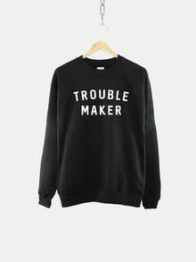 Trouble Maker Sweatshirt - Troublemaker Slogan Crewneck Sweat Shirt - 黑色 - 查看 1
