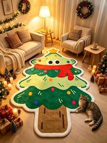 1pc Christmas Big Eye Christmas Tree Shaped Floor Mat, Decorative Carpet, Floor Mat, Carpet, Living Room Carpet, Bedroom Carpet, Christmas Carpet - Multicolor - View 1