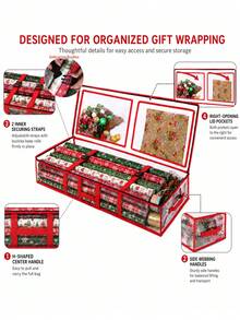 1件裝紅色透明包裝紙收納袋，禮品包裝整理袋，可折疊防水禮品收納袋，床底收納袋，透明PVC盒型收納容器，感恩節聖誕節節日包裝紙整理袋 - 紅色 - 查看 5
