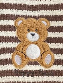 Unisex Baby 2 Pieces Outfit Set, Autumn/Winter Waffle Knit Striped Matching Set, Cartoon Teddy Bear Embroidered Long Sleeve Top & Elastic Waist Long Pants, Comfortable - Brown - View 7