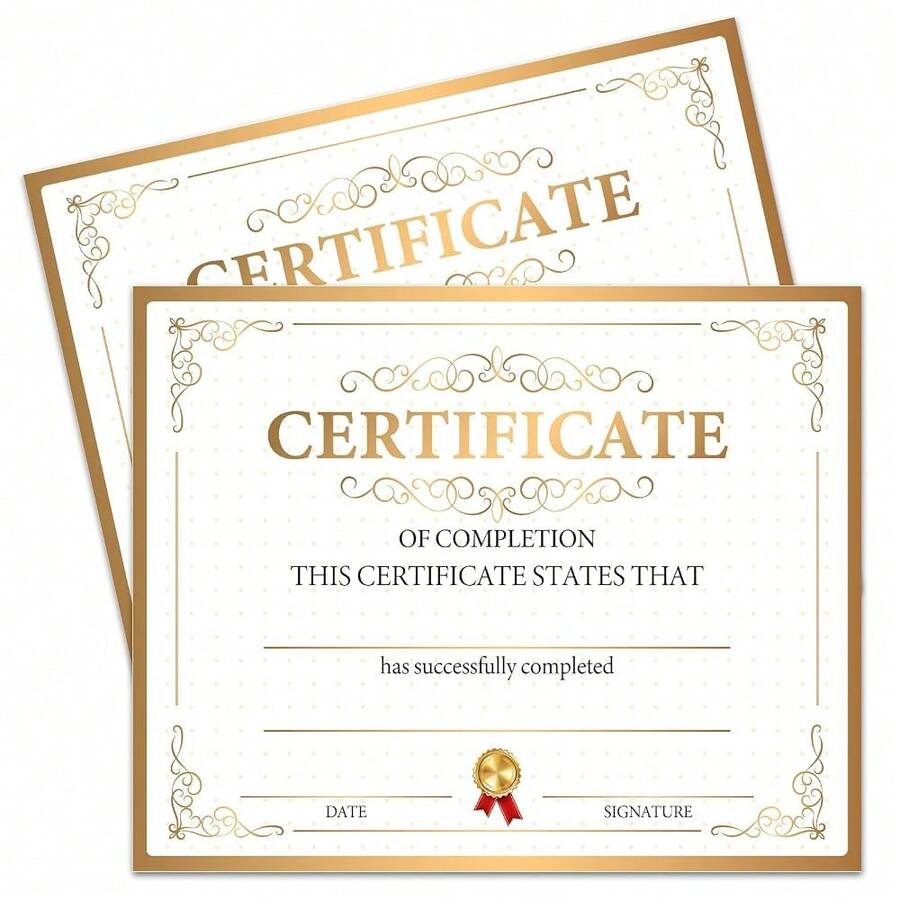 25 Gold Certificate Of Completion, Training Completion, Student Course Certificates Of Achievement And Recognition, 8x10 Inches - E - View 1