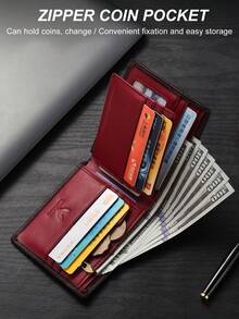 VINCESS Vintage Style Men's Wallet - Genuine Leather Material RFID Blocking Ultra-Thin Design - Fashionable Color Matching, Men's Card Holder Coin Pouch Coin Purse Multi-Function Wallet, Suitable For Daily Use And Holiday Gifts - Red - View 6