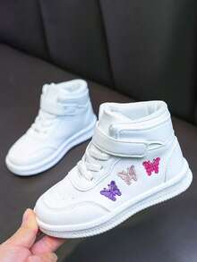 High-Top White Sneakers Cute Embroidery Hook And Loop Strap Soft Sole Anti-Slip Kids Casual Sports Shoes - White - View 8