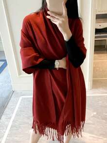 1pc Red Women's Winter Thick Warm Soft Wide Scarf Shawl Dual-Use Oversized Neck Warmer - Red - View 3