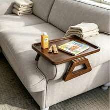 1pc Bamboo Sofa Armrest Tray With Foldable Handle, Multifunctional Sofa Armrest Side Table, Can Hold Drinks, Snacks, Books, Remote Control, Space-Saving Portable Sofa Armrest Accessory, Suitable For Living Room, Bedroom Indoor Use - Multicolor - View 2