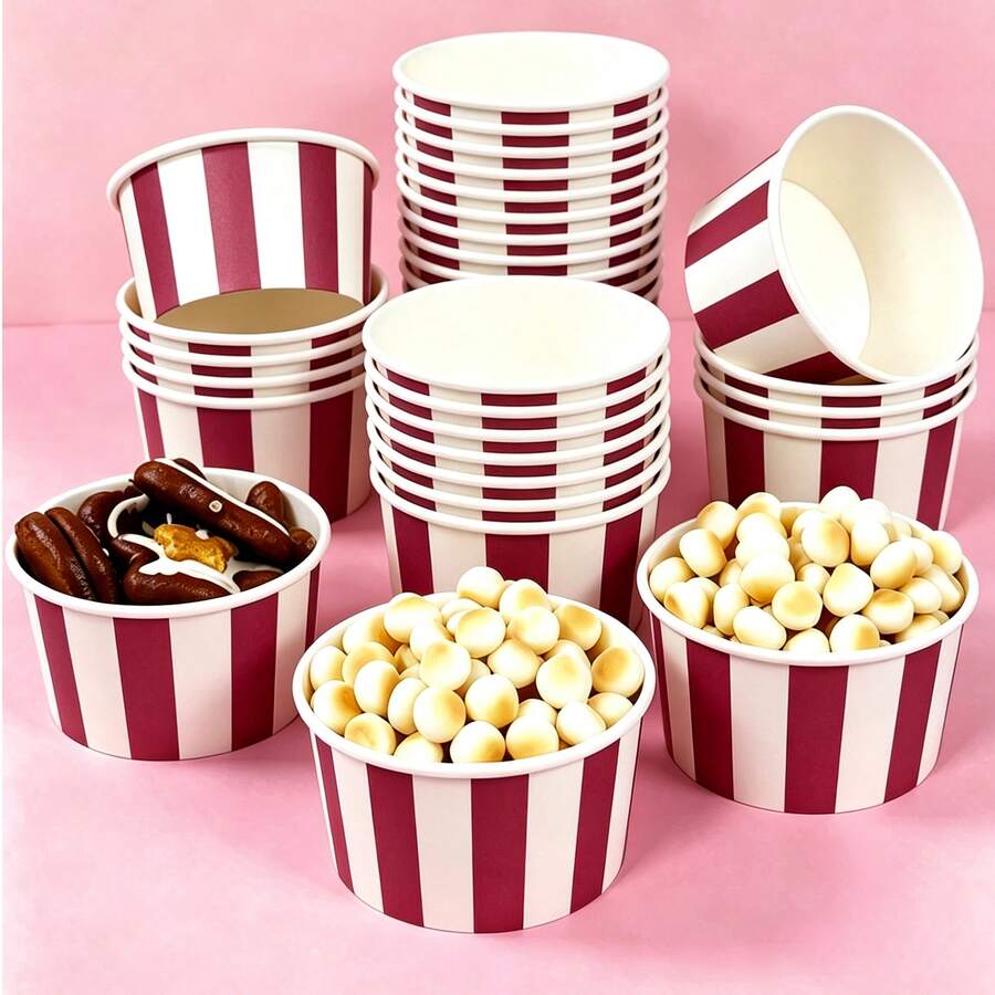 20/10pcs, Classic Vertical Stripe Pattern Striped Ice Cream Cup,Dessert Cup,Snack Cup, Suitable For Cold Drinks,Frozen Yogurt,Ice Cream,Pudding And Snacks,Suitable For Carnival Themed Parties,Retro Celebrations,Weddings,Office Events,Birthday Parties - Multicolor - View 1