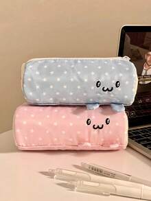 Cute Smiling Face & Star Pattern Zipper Pencil Case, Large Capacity Storage Bag, School And Classroom Stationery Organizer, Portable Desktop Storage Pouch, Suitable For School Or Office Use - Multicolor - View 3