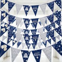 8/16/24 PCS Midnight Blue Star-Shaped Birthday Decorative Flag Set, Silver Sequin Triangular Flag, Featuring Birthday Cake And Balloon Patterns, Suitable For Male Birthday Party Wall Decoration Items - View 8