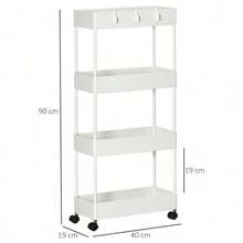 4-Tier Rolling Kitchen Cart, Storage Shelf With Wheels And Brakes, Versatile, White - 白色 - 查看 3