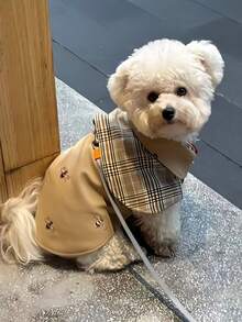 1pc Pet Autumn/Winter Fashion Windproof Cape Coat, Suitable For Dogs, Cats, Teddy, Bichon, Schnauzer And Other Breeds, Gentleman Style Pet Clothes, All-Season Vintage Detective Cape With British Tie And Plaid Design, For Small And Medium Dogs - Brown - View 5