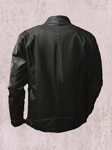 Modcrash Men's Jacket, Streetwear, Faux Leather, Zipper Relaxed Fit, Rave Motorcycle, Autumn Winter, Unisex - Black - View 6