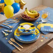 10/20/40pcs Cartoon Mini Jeans Disposable Paper Plates, Yellow Cartoon Banana Happy Birthday Print, 7 Inch And 9 Inch Party Plates, Suitable For Birthday Party, Cartoon Theme Party, Summer Pool Party, Afternoon Tea And Holiday Celebration Table Decor - Multicolor - View 4