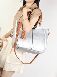 Handbag With External Coin Purse And Toiletry Bag, Shoulder Strap And Large Crossbody Strap - Silver - View 1