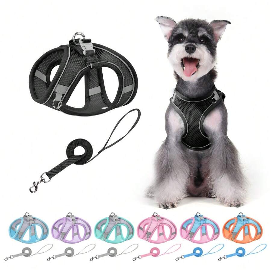 Pechera Arnés Transpirable Cómodo Con Correa Para Perro Gato - Negro - Ver 1