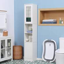 Storage Cabinet, Adjustable Shelves, Open Shelves, 30 X 28 X 170 Cm, For Bathroom, Living Room And Hallway, White - White - View 2