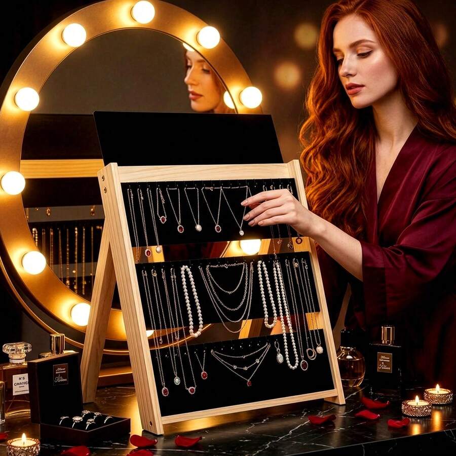 A Frame Wooden Jewelry Display Rack With Chalkboard 3 Layer Holder For Necklaces Pendants Retail Vendor - Black - View 1