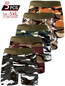 5-Pack Men's Fun Shorts, Retro Multicolor Jungle Camo Print Underwear, Loose And Comfy Plus Size Boxer Briefs - Multicolor - View 1