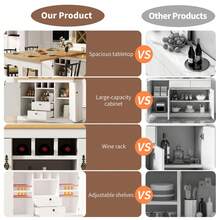 360° Rotating Bar Table With Extendable Top, Kitchen Island Coffee Bar Cabinet With Double Doors, Wine Rack, Adjustable Shelves, Drawers And Open Storage, MDF Dining Bar Furniture For Kitchen Living Room - White - View 5