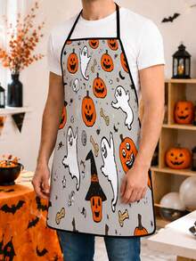 1pc 55*68cm Halloween Themed Printed Fashion Apron, Unisex Adult Chef Cooking Workwear, Suitable For Kitchen Cooking And Painting, Adjustable Waistband, Suitable For Kitchen Cooking, Gardening, Halloween And Christmas Costumes, Pumpkin Picking Outfit - Multicolor - View 5
