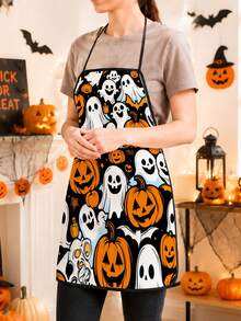 1pc 55*68cm Halloween Themed Printed Fashion Apron, Unisex Adult Chef Cooking Workwear, Suitable For Kitchen Cooking And Painting, Adjustable Waistband, Suitable For Kitchen Cooking, Gardening, Halloween And Christmas Costumes, Pumpkin Picking Outfit - Multicolor - View 9