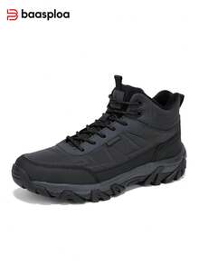 baasploa Men's Grey Non-Slip Warm Fleece Lined Snow Boots Mid-Calf Winter Shoes For Outdoor Hiking - Medium Gray/Black - View 5