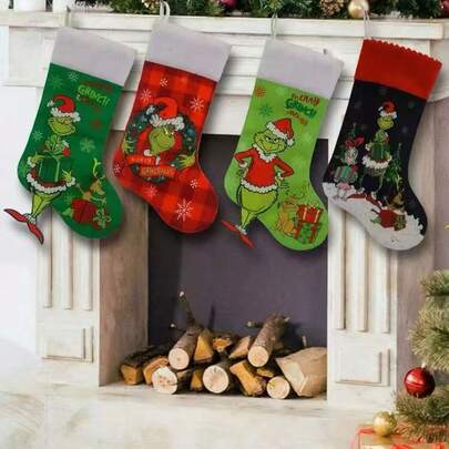 Asmodee Grinch Navidad Calcetín Navideño Verde Peluche Monstruo Bolsa de Caramelos Decoración Adorno Colgante Decoración Navideña Colgante Regalo Calcetín Navideño