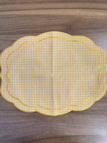 1/2/4pcs French Pastoral Ins Style Minimalist Gentle Yellow Plaid Asymmetric Embroidered Vintage Dining Napkin/Placemat/Tablecloth - Multicolor - View 18