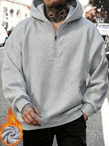 Men's Fashion Printed Half-Zip Grey Sweatshirt Sports Fall - Grey - View 1