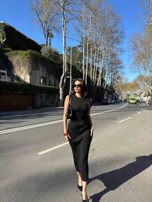 Women's Summer Diamond Sleeveless Dress - Black - View 1