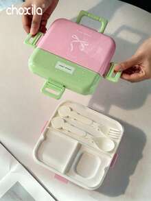 choxila 1pc Cute Bow Print Double Layer Lunch Box, Sweet Dream Color Block Leak-Proof Bento Box, Suitable For Students, Office, Picnic - View 3