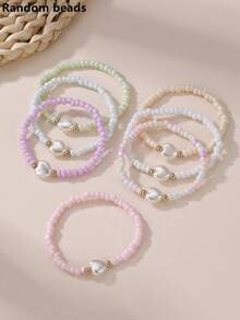 7pcs/Set Girls Colorful Seed Bead Butterfly Heart Bracelet, Gentle Style Student Versatile Hand String - Multicolor - View 10