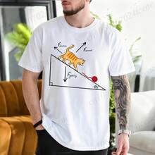 Men Funny Physics Inclined Plane Force Analysis Cat Graphic T Shirt Science Teacher Gift Vintage Academia Short Sleeve Tee Tops - 白色 - 查看 1