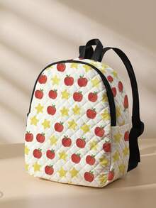 1pc Fries And Hamburgers Pattern Diamond Quilted Kids Backpack, Lightweight Large‑Capacity Zipper Closure Children Rucksack For School Travel Outdoor - Multicolor - View 11