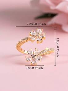 1 pieza Anillo de flor ajustable, diseño inspirado en la naturaleza, estilo floral romántico, adecuado para fiestas, uso diario, aniversario, regalo del Día de San Valentín (sin incluir caja de regalo) - Dorado - Ver 5