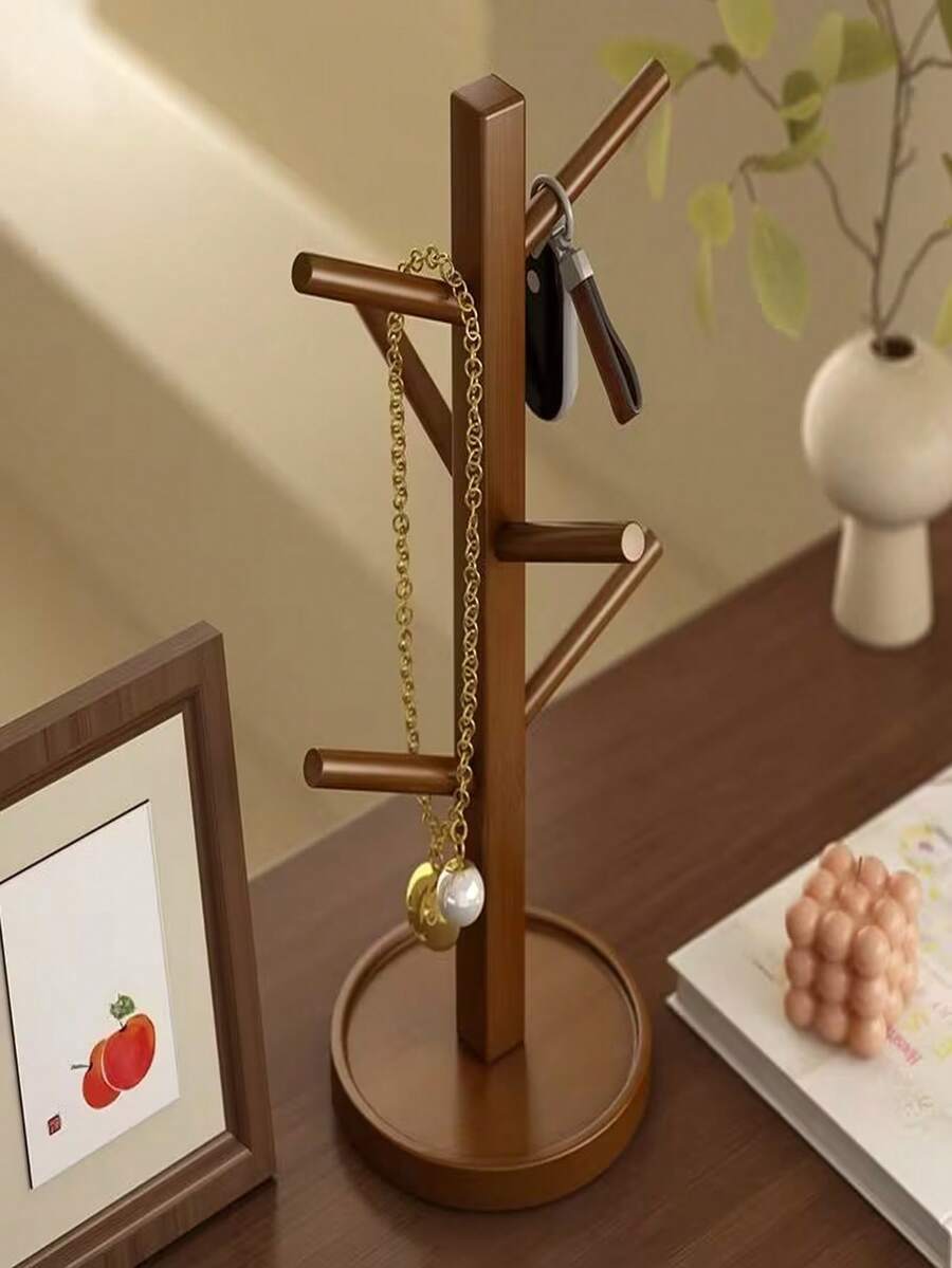 1PC Retro Nan Bamboo Cup Holder European Style Desktop Cup Drainer Rack Living Room Kitchen Office Multi-Purpose Mug Storage Rack Light Luxury Nordic Style Log Color Solid Wood Cup Holder Rounded Corners - 1PC - View 1