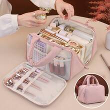 Large‑Capacity Travel Makeup Bag With Brush Storage Pocket, Padded Soft Hand‑Held Cosmetic Organizer, Multi‑Compartment Toiletry Pouch, Portable Skincare Beauty Storage Case For Vacation Daily Use Women - Multicolor - View 10