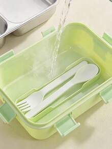 850ml Multi-Compartment Lunch Box, 304 Stainless Steel And PP Material Divided Meal Container, Includes Fork And Spoon Set, Leak-Proof Design, Suitable For School, Office And Travel, And Reusable - Multicolor - View 7