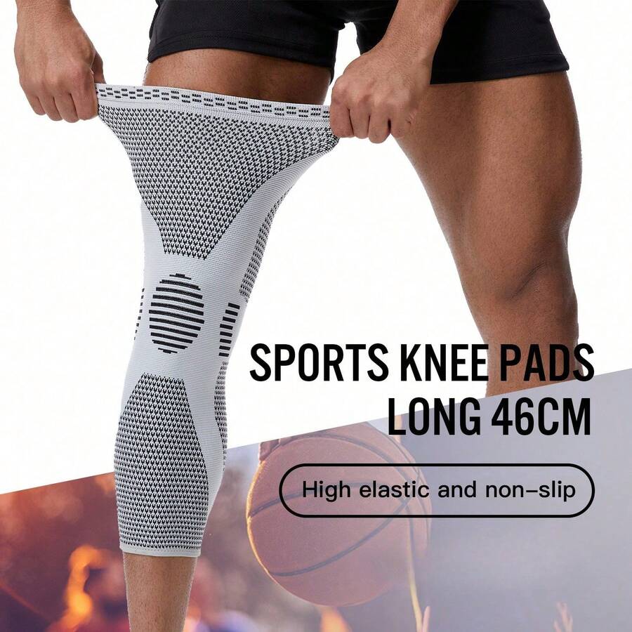 1 Piece Of Breathable Compression Knee Sleeve Anti-Slip Knitted Knee Support Brace Sports Knee Protector For Basketball Running Cycling Gym Meniscus Injury Recovery Knee Guard - Grey - View 1