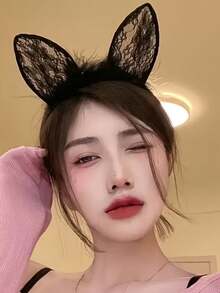 2pcs Dress Up Headbands, Cute Plush Rabbit Ear Design Hair Accessories, Black And White Lace Headbands, Suitable For Women's Daily Wear - Multicolor - View 5