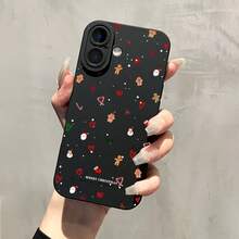 For Iphone 16 15 14 13 12 11 Pro Max XS XR SE Hot-Selling Personalized Silicone Shockproof Christmas Sticker Pattern Phone Case 2024 New Christmas  Mobile Phone Case TH1 - 黑色 - 查看 3