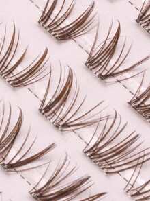 80pcs Pre-Glued Brown Conical False Eyelashes, Soft Fine Tapered Tips, Natural Cat Eye Lash Extension Effect, Lightweight Self-Adhesive Cluster, Suitable For Casual Social Dating, Commuting And Various Daily Needs - C - View 6