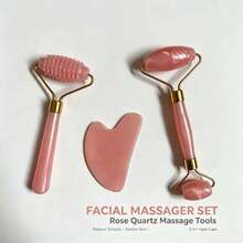 3pcs Plastic Imitation Jade Spiky Roller Gua Sha Board Set, Imitation Rose Quartz Heart-Shaped Facial Massager For Beauty And Skin Firming - Purple - View 2