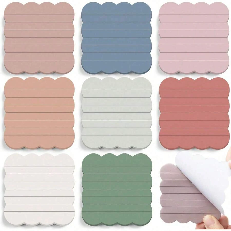 Paquete de 4/8/16/24 Notas Adhesivas Lindas con Línea Ondulada y Color Retro 3"X3" Grandes, Bloc de Notas Autoadhesivas, Papelería Esencial para la Escuela, Oficina y el Hogar
