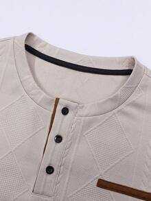 Men's Long Sleeve Polo Shirt Casual Versatile Textured Jacquard Long Sleeve T-Shirt - Apricot - View 5