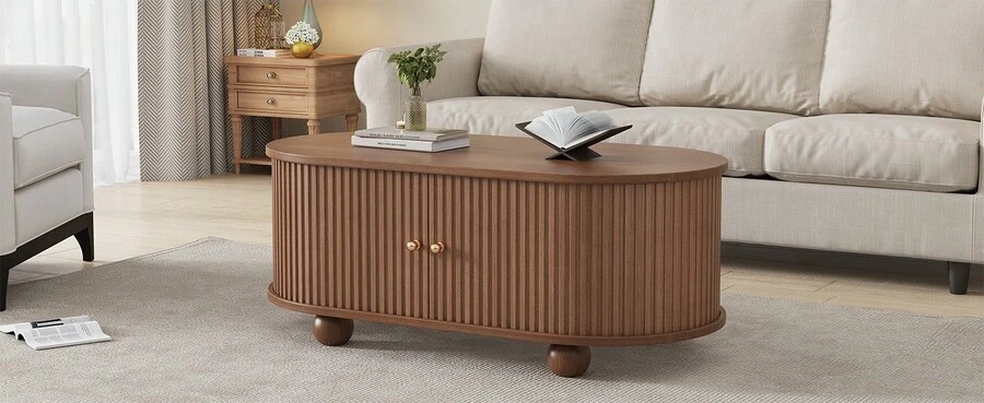 With Storage Coffee Table Brown Made Of Wood For Living Room And Lounge - 核桃 - 查看 1