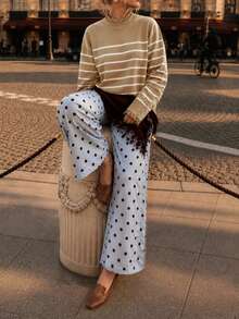 Sweater Rajut Bergaris Kontras Warna untuk Wanita, Cocok untuk Acara Santai/Bangun di Musim Gugur/Dingin, Kerah Renda, Detail Kancing di Manset, Sesuai untuk Acara Makan Siang Santai. - MultiWarna - View 2