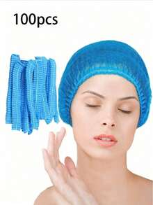 100pcs/Strip Disposable Non-Woven Thickened Mesh Cap, Factory Workshop Mushroom Cap, Beauty Dust-Proof Breathable Chef Hat, Head Protection Cap - Multicolor - View 12